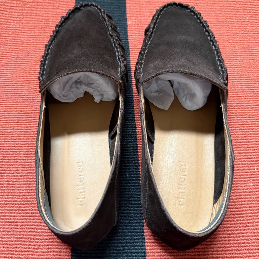 Flattered Bon Bon Loafers Chocolate Brown Suede Size 38 - Picture 5 of 11